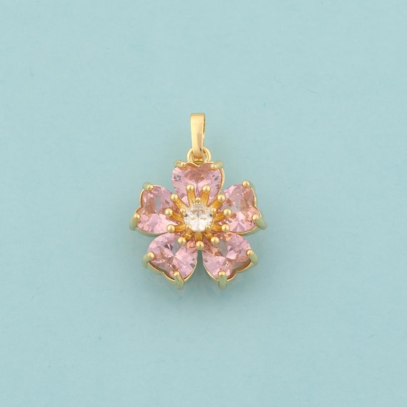 Gold CZ Flower Charms,Flower Jewelry,Flower Pendant for DIY Jewelry Making,18K Gold