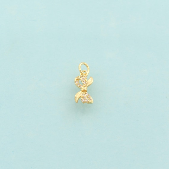 Gold CZ Bow Charms,Tie Jewelry,Bow Pendant for DIY Jewelry Making,18K Gold