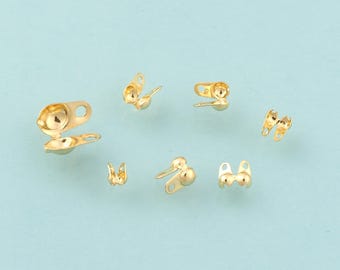 50 pcs Clamshell Calotte Bead Tip End Cap Knot Cover DIY Jewelry Making,18K Gold