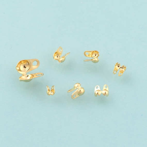 50 pcs Clamshell Calotte Bead Tip End Cap Knot Cover DIY Jewelry Making,18K Gold