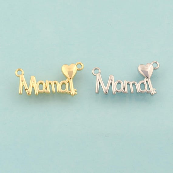 Gold MAMA Charms,Heart Jewelry,Letter Pendant for DIY Jewelry Making,18K Gold