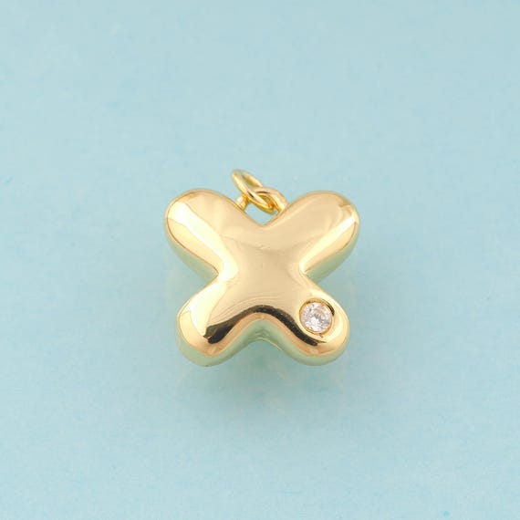 Gold CZ X Charms,Minimalist Jewelry,X Pendant for DIY Jewelry Making,18K Gold