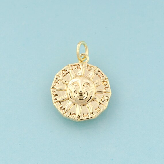 Gold Sun Charms,Round Jewelry,Celestial Pendant for DIY Jewelry Making,18K Gold
