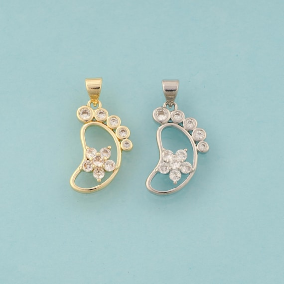 Gold CZ Footprint Charms,Flower Jewelry,Foot Pendant for DIY Jewelry Making,18K Gold