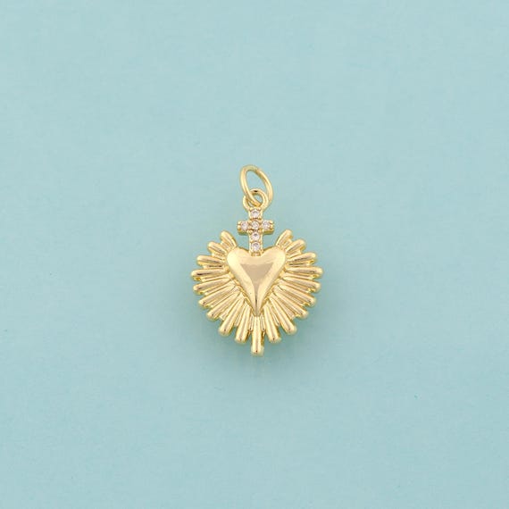 Gold CZ Heart Charms,Love Jewelry,Cross Pendant for DIY Jewelry Making,18K Gold