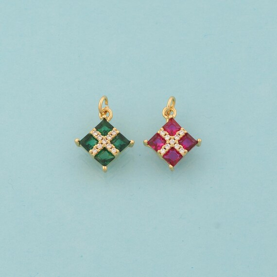 Gold CZ Square Charms,Square Jewelry,Square Pendant for DIY Jewelry Making,18K Gold