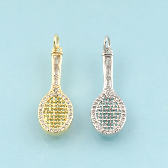 Gold CZ Racket Charms,Minimalist Jewelry,Racket Pendant for DIY Jewelry Making,18K Gold & Rhodium