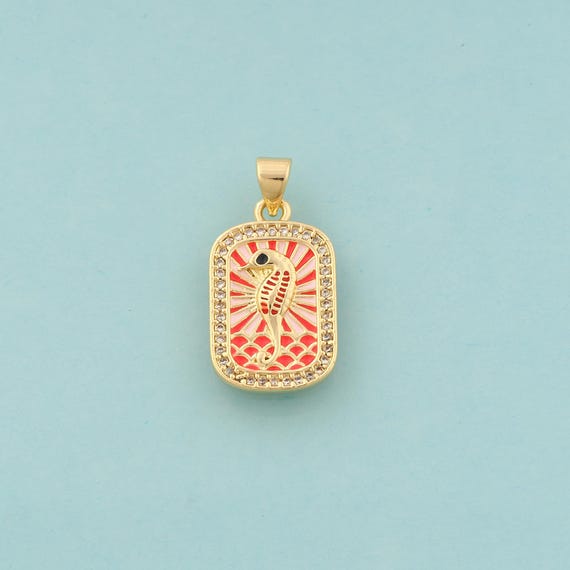 Gold CZ Seahorse Charms,Marine Life Jewelry,Enamel Seahorse Pendant for DIY Jewelry Making,18K Gold