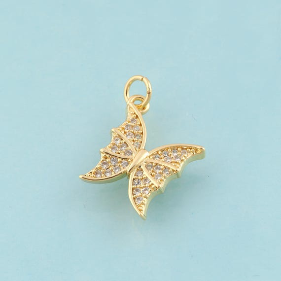 Gold CZ Butterfly Charms,Insect Jewelry,Butterfly Pendant for DIY Jewelry Making,18K Gold
