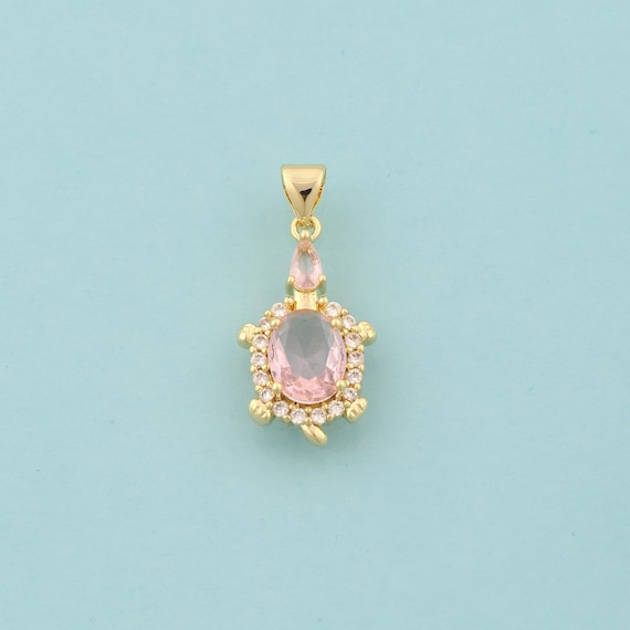 Gold CZ Turtle Charms,Animal Jewelry,Turtle Pendant for DIY Jewelry Making,18K Gold