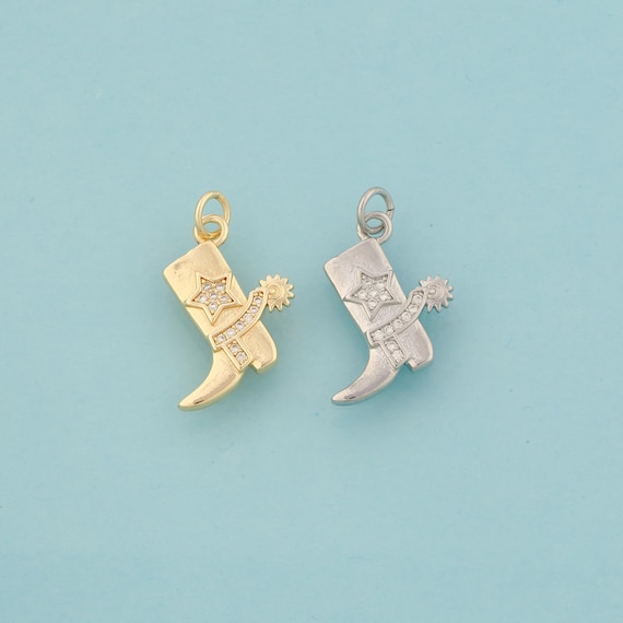 Gold CZ Knight Boots Charms,Star Jewelry,Knight Boots Pendant for DIY Jewelry Making,18K Gold