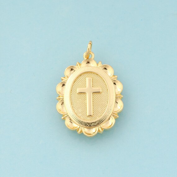 Gold Cross Charms,Religious Jewelry,Christian Pendant for DIY Jewelry Making,18K Gold