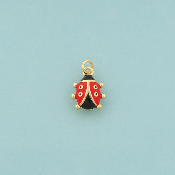 Gold Ladybug Charms,Insect Jewelry,Enamel Ladybug Pendant for DIY Jewelry Making,18K Gold