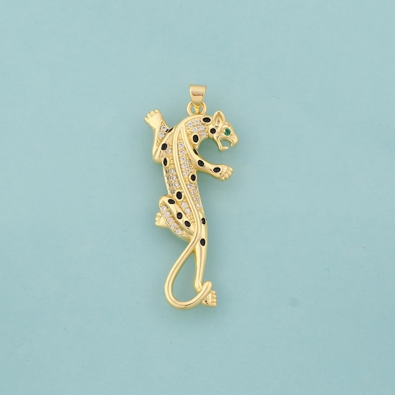 Gold Leopard Charms,Animal Jewelry,CZ Leopard Pendant for DIY Jewelry Making,18K Gold