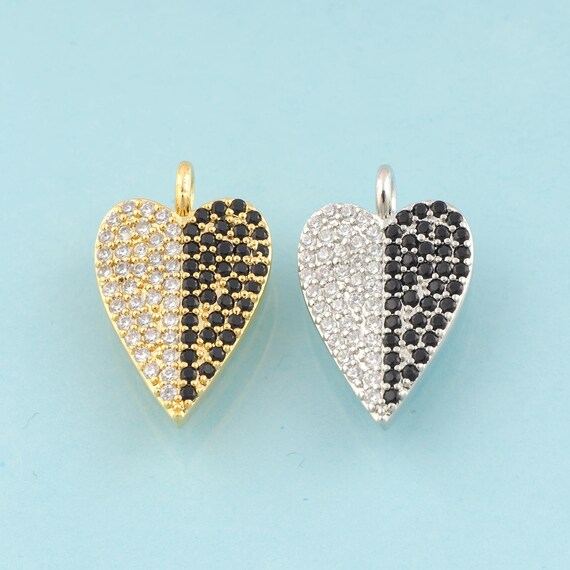 Gold CZ Heart Charms,Heart Jewelry,Heart Pendant for DIY Jewelry Making,18K Gold & Rhodium
