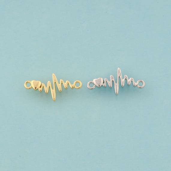 Gold Heart Connector,Love Jewelry Connector,Heartbeat Connector for DIY Jewelry Making,18K Gold