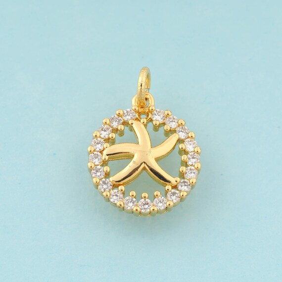 Gold CZ Starfish Charms,Round Jewelry,Starfish Pendant for DIY Jewelry Making,18K Gold