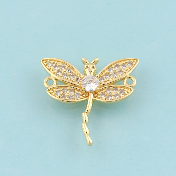 Gold CZ Dragonfly Connector,Insect Jewelry Connector,Dragonfly Connector for DIY Jewelry Making,18K Gold