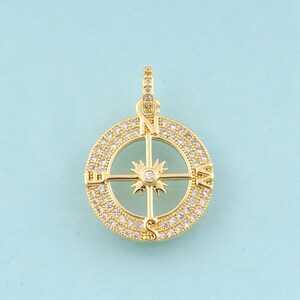 Gold CZ Compass Charms,Compass Jewelry,Compass Pendant for DIY Jewelry Making,18K Gold