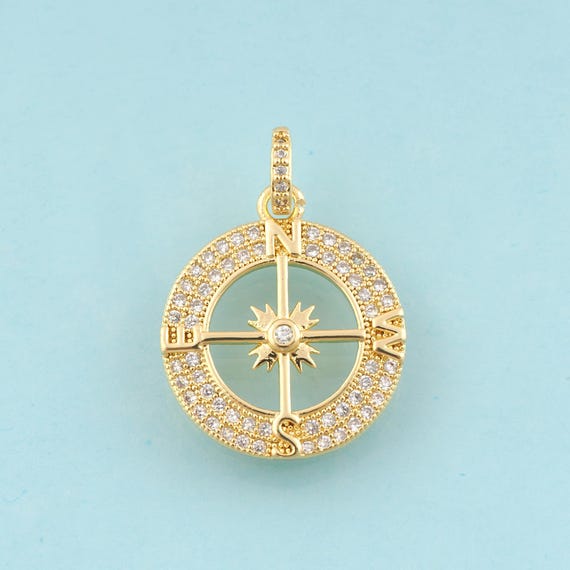 Gold CZ Compass Charms,Compass Jewelry,Compass Pendant for DIY Jewelry Making,18K Gold