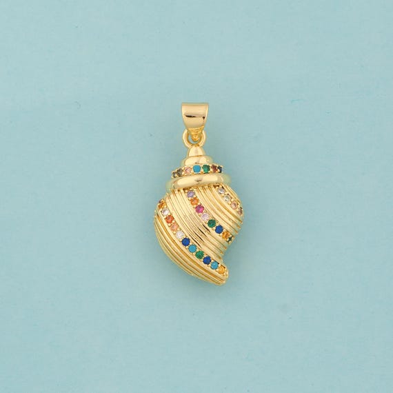 Gold CZ Conch Charms,Conch Jewelry,Conch Pendant for DIY Jewelry Making,18K Gold