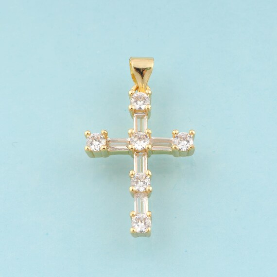 Gold CZ Cross Charms,Religious Jewelry,Christian Pendant for DIY Jewelry Making,18K Gold