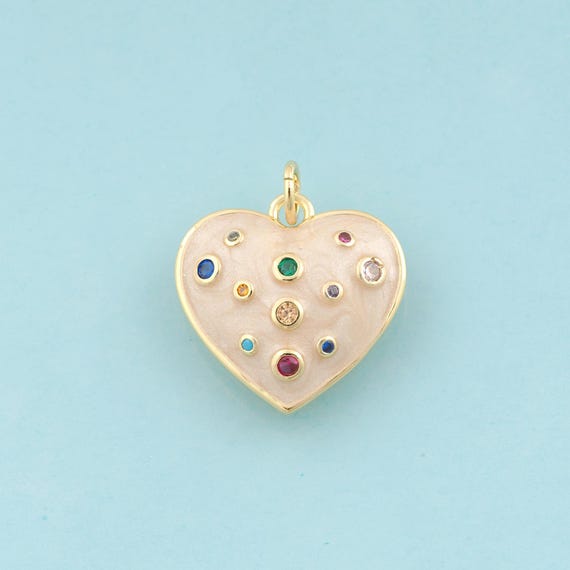Gold CZ Heart Charms,Heart Jewelry,Enamel Heart Pendant for DIY Jewelry Making,18K Gold