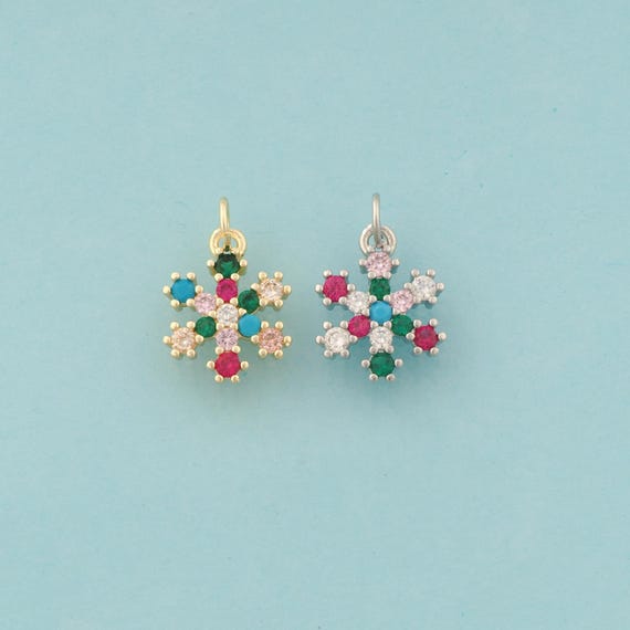 Gold CZ Snowflake Charms,Snowflake Jewelry,Snowflake Pendant for DIY Jewelry Making,18K Gold