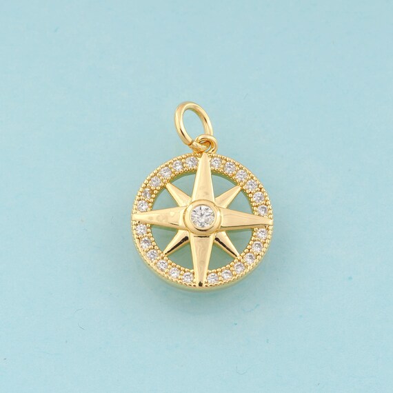 Gold CZ Polaris Charms,Round Jewelry,Star Pendant for DIY Jewelry Making,18K Gold