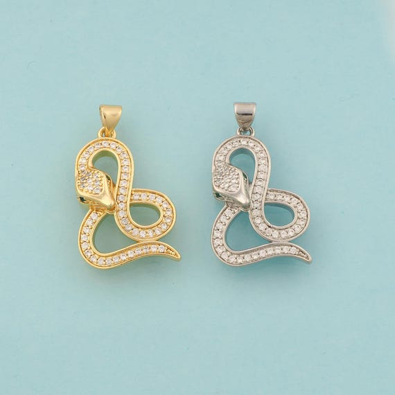 Gold CZ Snake Charms,Animal Jewelry,Snake Pendant for DIY Jewelry Making,18K Gold