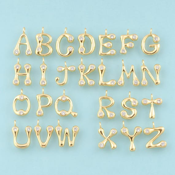 Gold CZ 26 Letter Charms,Letter Jewelry,Initial Pendant for DIY Jewelry Making,18K Gold
