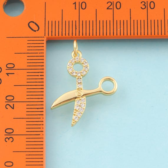 Gold CZ Scissors Charms,Scissors Jewelry,Scissors Pendant for DIY Jewelry  Making,18K Gold