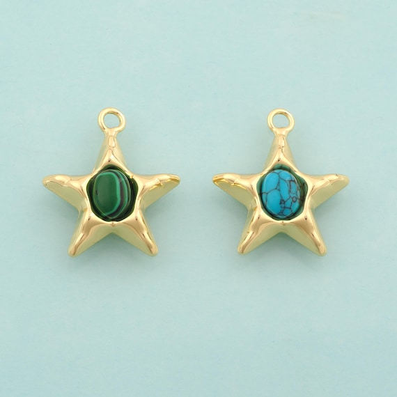 Gold Star Charms,Celestial Jewelry,Starburst Pendant for DIY Jewelry Making,18K Gold