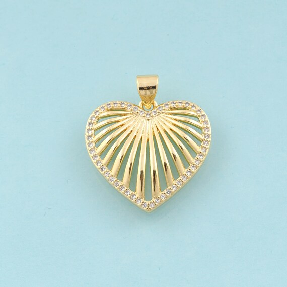 Gold CZ Heart Charms,Heart Jewelry,Heart Pendant for DIY Jewelry Making,18K Gold