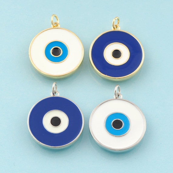 Gold Enamel Evil Eye Charms,Devil Eye Jewelry,Round Pendant for DIY Jewelry Making,18K Gold & Rhodium