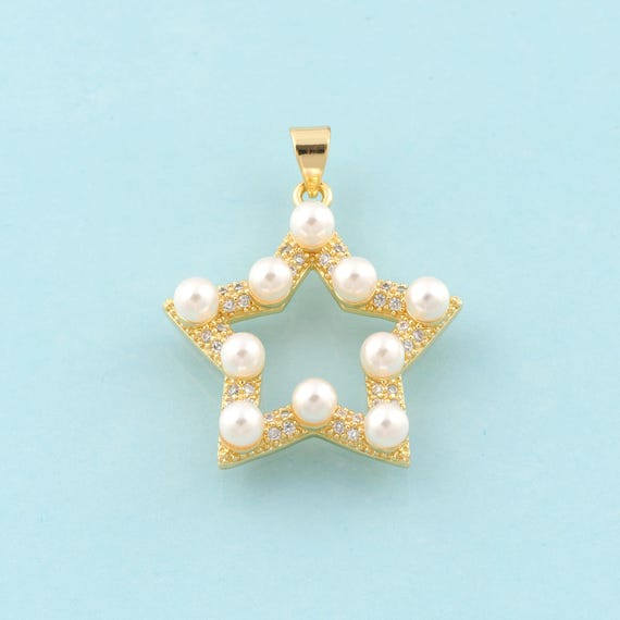 Gold CZ Star Charms,Pearl Jewelry,Star Pendant for DIY Jewelry Making,18K Gold