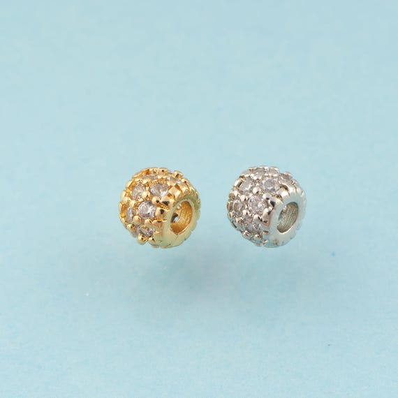 CZ Round Tube Spacer Beads,Ball Beads,Tube Beads for DIY Jewelry Making,18K Gold & Rhodium