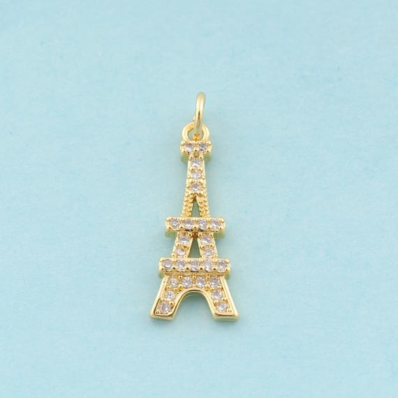 Gold CZ Eiffer Tower Charms,Tower Jewelry,Eiffer Tower Pendant for DIY Jewelry Making,18K Gold