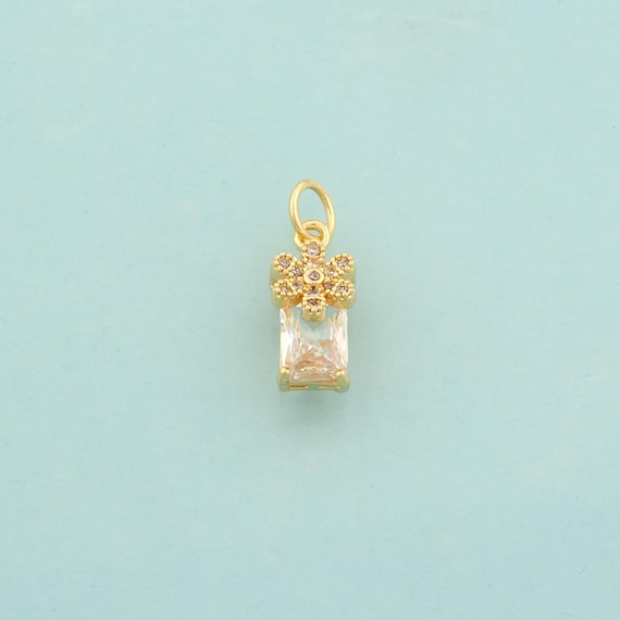 Gold CZ Flower Charms,Flower Jewelry,Flower Pendant for DIY Jewelry Making,18K Gold