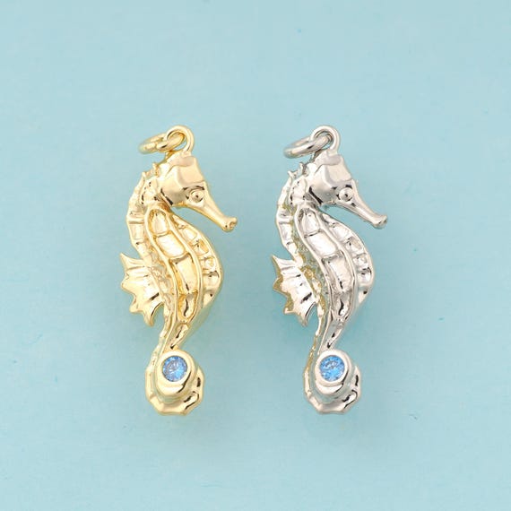Gold CZ Seahorse Charms,Seahorse Jewelry,Seahorse Pendant for DIY Jewelry Making,18K Gold & Rhodium
