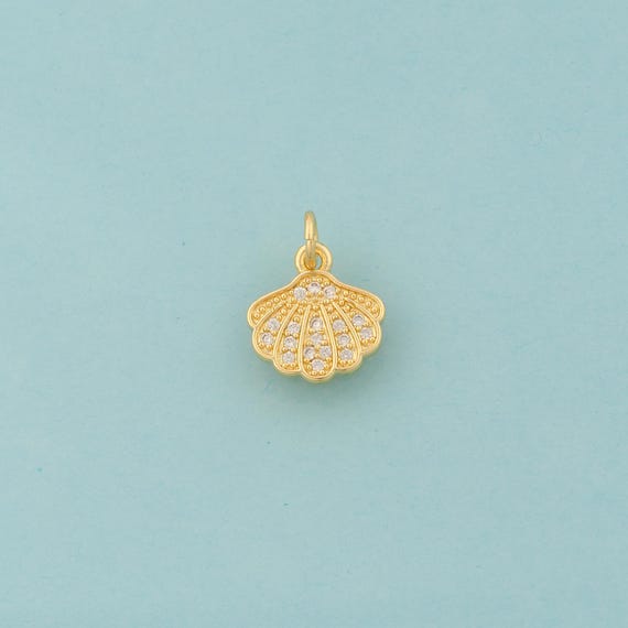 Gold CZ Shell Charms,Oyster Jewelry,Shell Pendant for DIY Jewelry Making,18K Gold