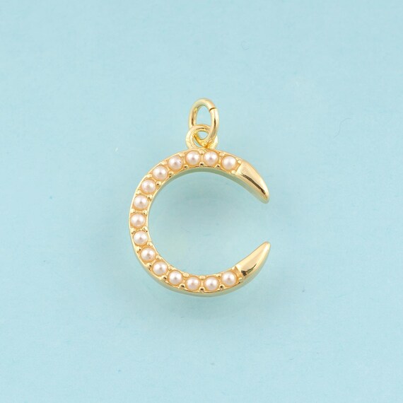 Gold Crescent Moon Charms,Pearl Jewelry,Moon Pendant for DIY Jewelry Making,18K Gold