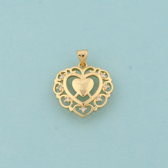 Gold CZ Heart Charms,Love Jewelry,Love Pendant for DIY Jewelry Making,18K Gold