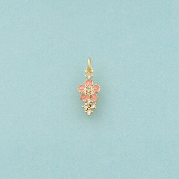 Gold CZ Flower Charms,Flower Jewelry,Enamel Flower Pendant for DIY Jewelry Making,18K Gold