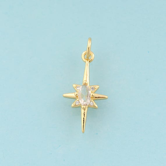 Gold CZ Polaris Charms,Star Jewelry,Star Pendant for DIY Jewelry Making,18K Gold