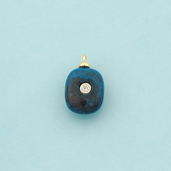 Gold Energy Stone Charms,Natural Stone Jewelry,Blue Agate Pendant for DIY Jewelry Making,18K Gold