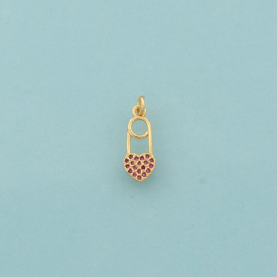 Gold CZ Heart Charms,Lock Jewelry,Heart Pendant for DIY Jewelry Making,18K Gold