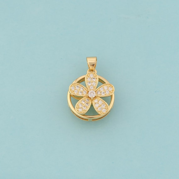 Gold CZ Flower Charms,Round Jewelry,Flower Pendant for DIY Jewelry Making,18K Gold