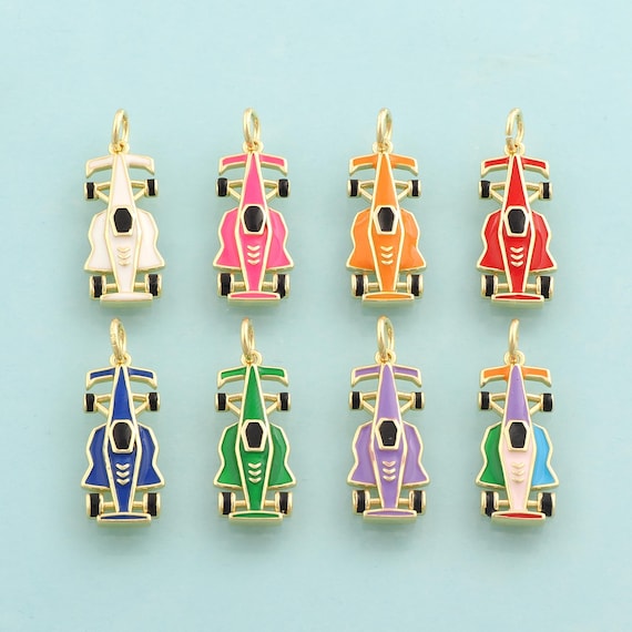 Gold Enamel Racing Charms,F1 Racing Jewelry,Racing Pendant for DIY Jewelry Making,18K Gold