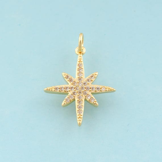 Gold CZ Polaris Charms,Star Jewelry,Polaris Pendant for DIY Jewelry Making,18K Gold